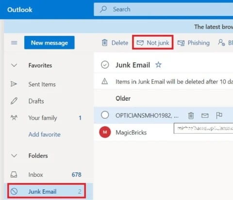 how to stop emails going to junk