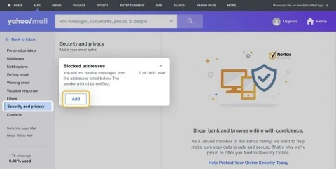 how to block an email on yahoo