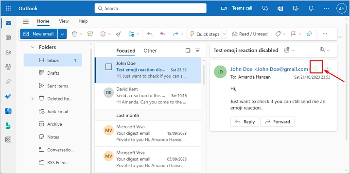 how to react to an email in outlook