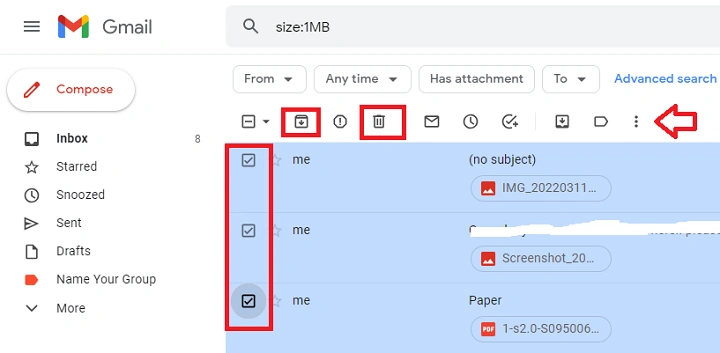 sort gmail by size