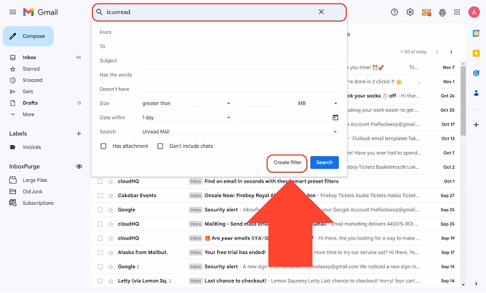 Use Gmail Filters and Labels for Future Unread Emails