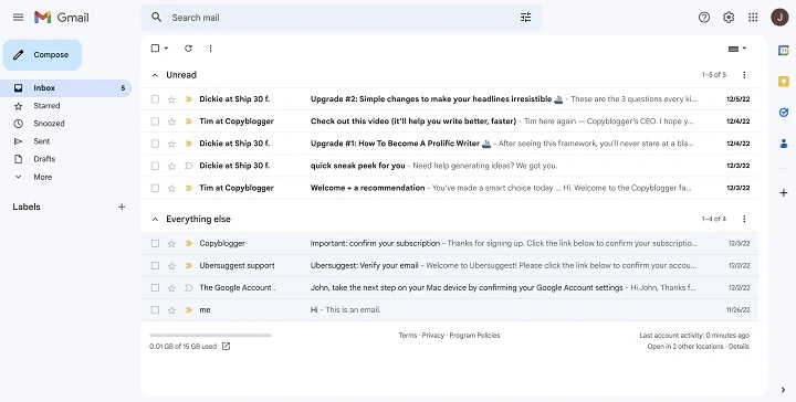 search for unread emails in gmail
