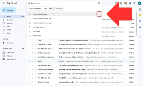 clear gmail search history